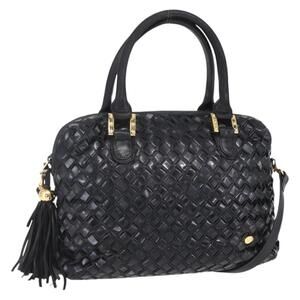 BALLY Hand Bag Leather 2way Black Gold Auth 154723